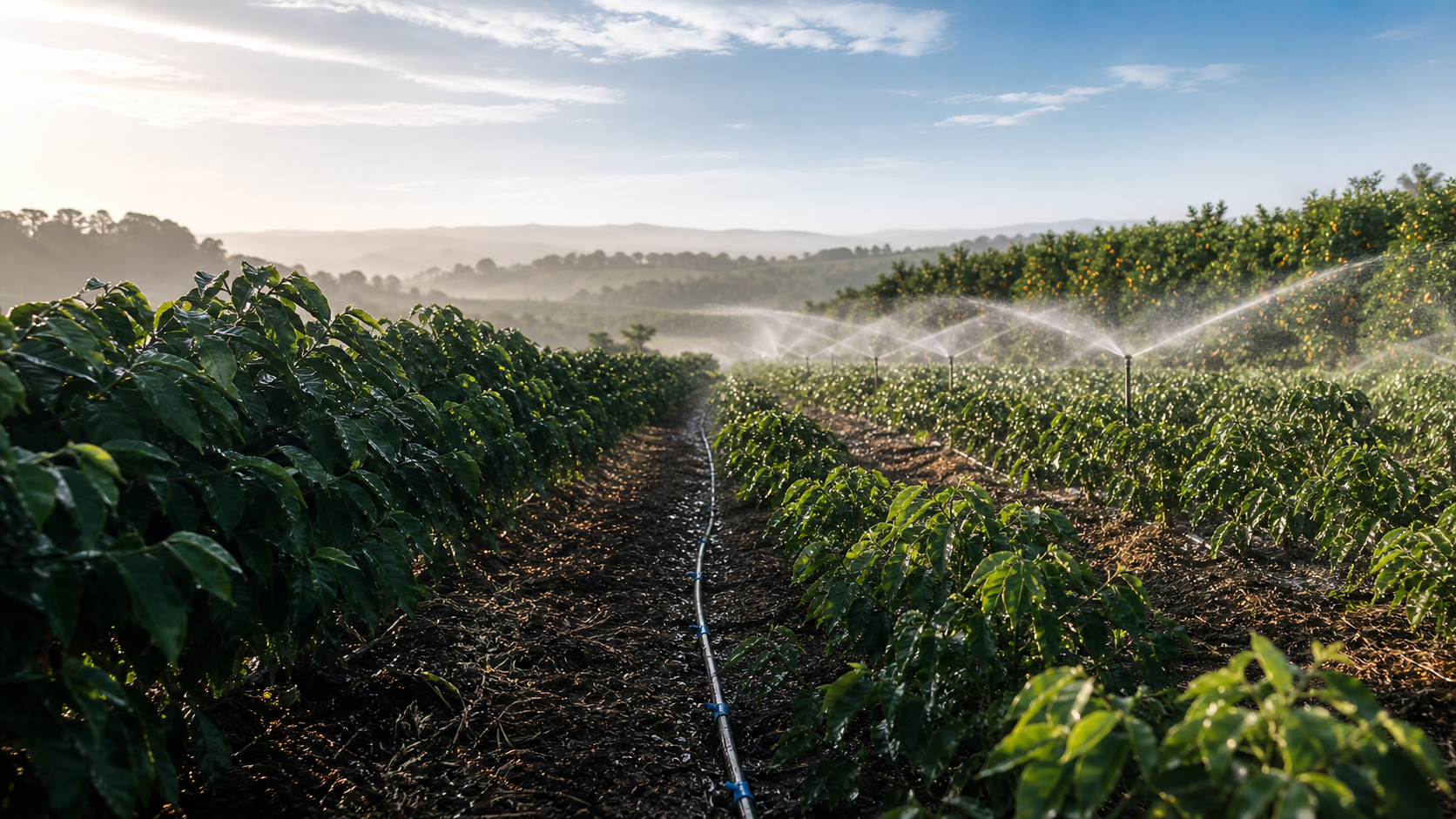 Sistema de irrigação em lavoura